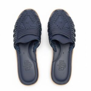 NEW•Espiritu Navy Blue Woven Leather Huarache Mules Slide Sandals Handmade 8